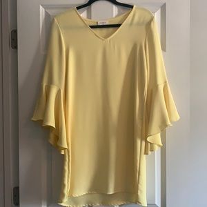 Yellow Bell Sleeve V-Neck Dress